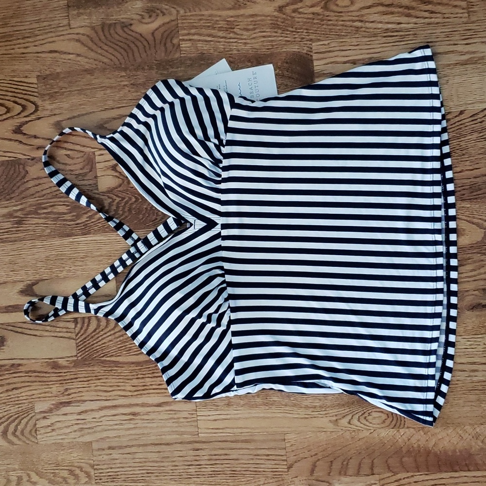 (XL) Beach Couture Nautical Striped Tankini Top Padded Support Resortwear